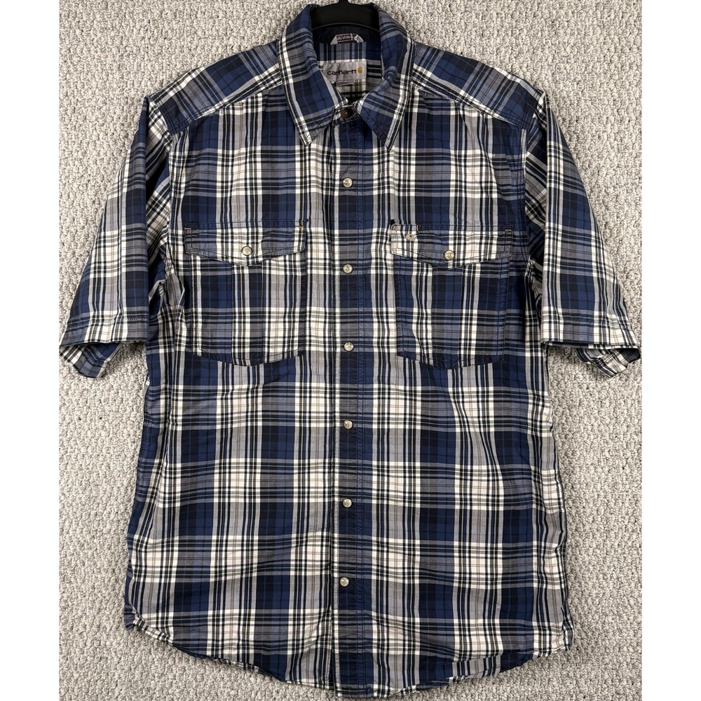 Carhartt Plaid Pearl Snap Shirt Mens M Grunge Distressed Western